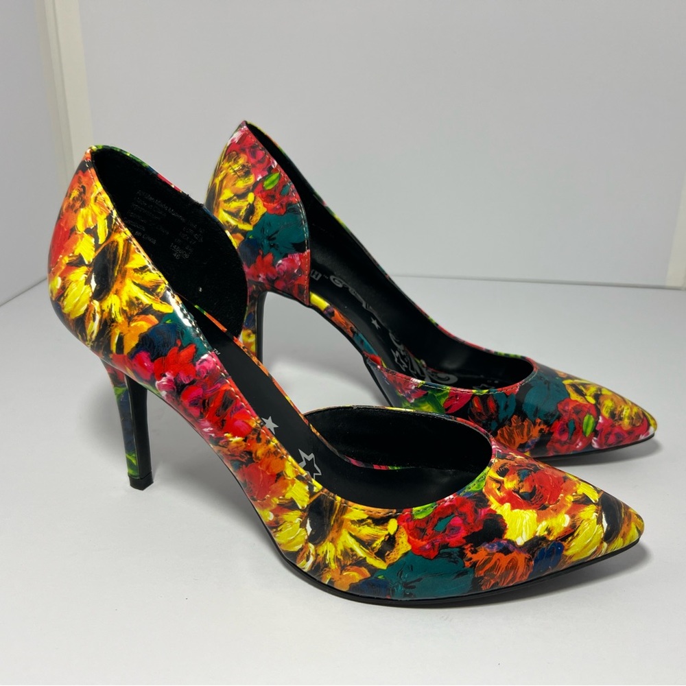 BRASH Colorful Floral Slip On Stiletto Heels
